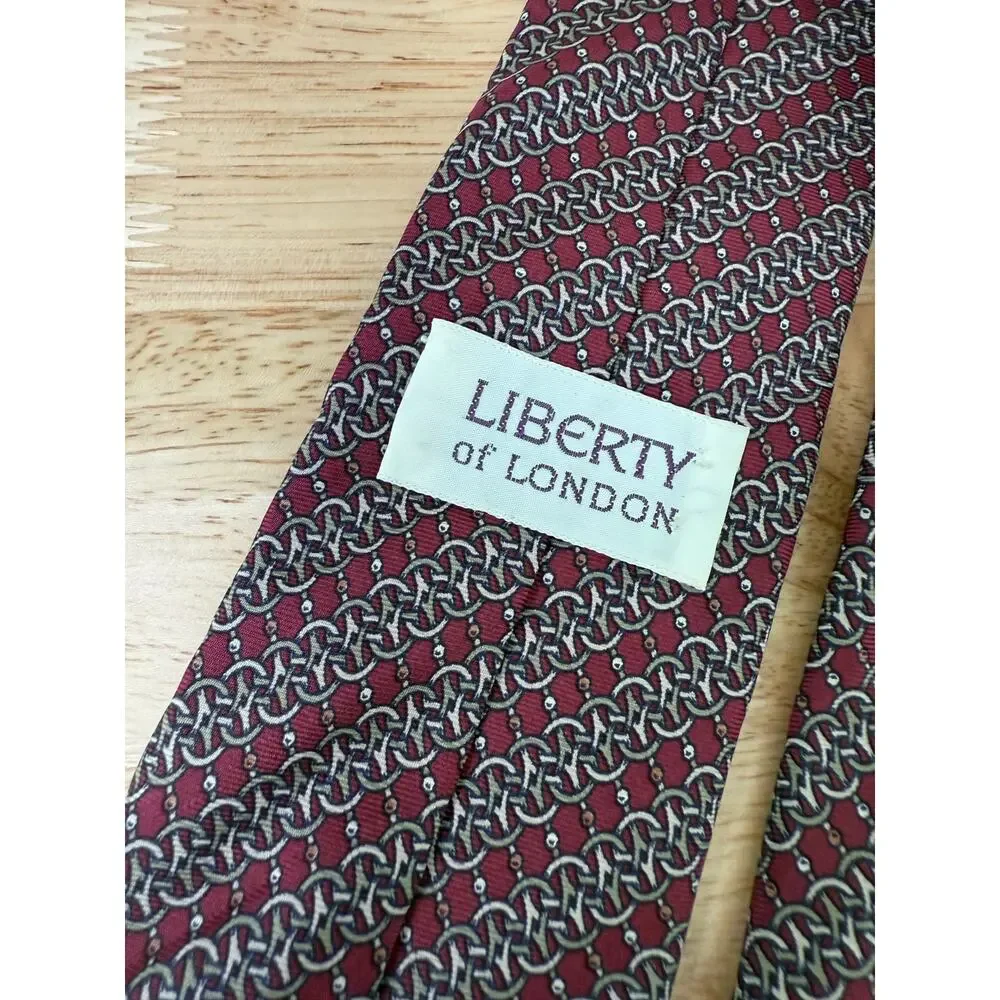Liberty of London Men's 100% Silk Neck Tie Red Gold Geometric JL